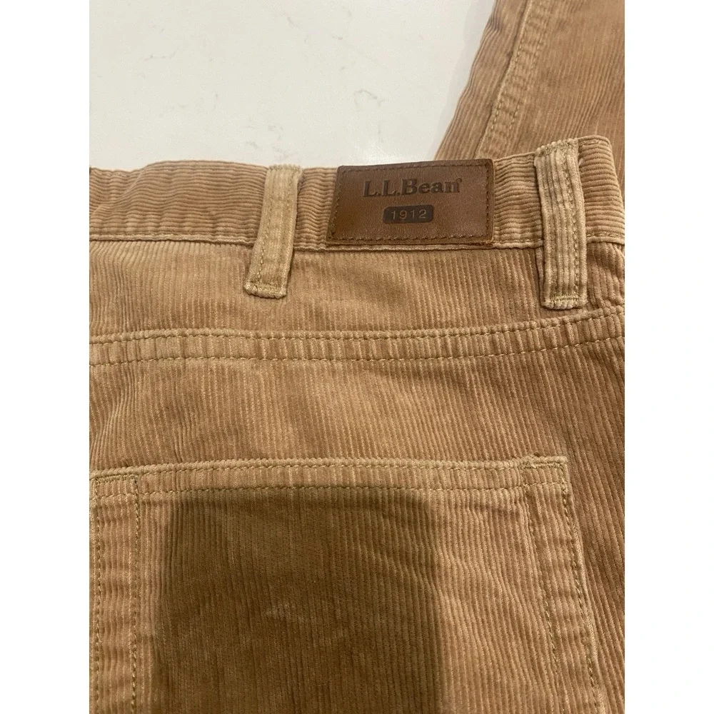 L.L.Bean Men's Corduroy Pants 35x32 Tan Brown Straight Leg Cotton Casual Classic